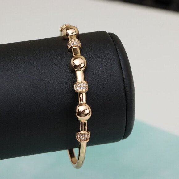 Elegant Rose Gold Bangle with Beaded Design and Sparkling Accents, XPBL0465 - Picture 7 of 12